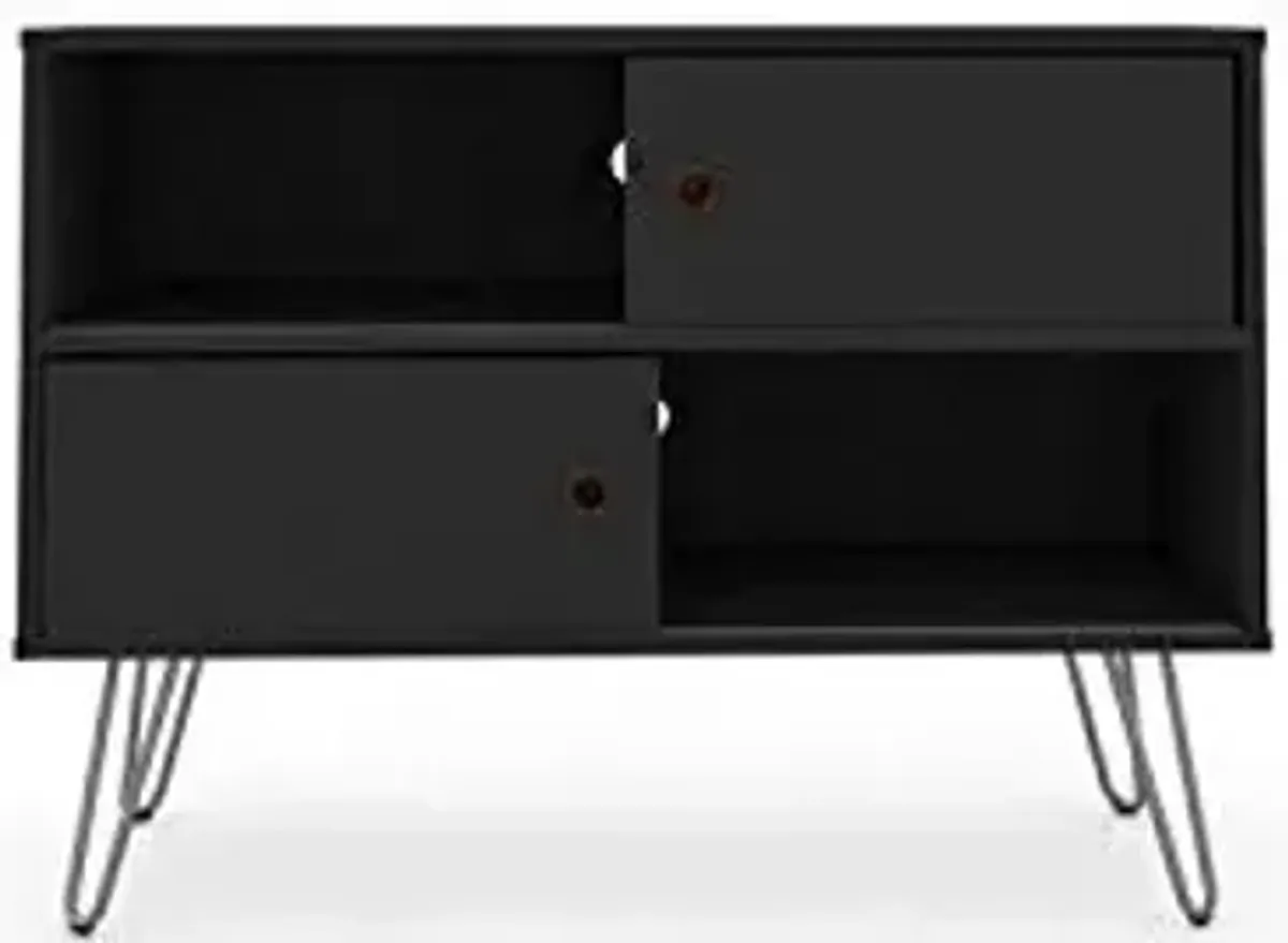 Manhattan Comfort Baxter 35" Mid Century TV Stand for Bedroom and Living Room Use, Entertainment Center with Storage, Shelves and Sliding doors, Ideal for 32 to 40 Inch Screens, Black