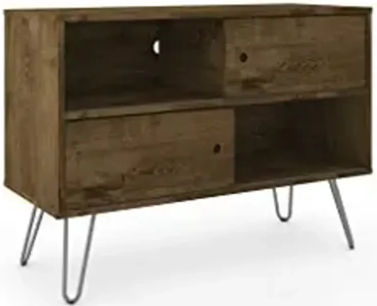 Manhattan Comfort Baxter 35" Mid Century TV Stand for Bedroom and Living Room Use, Entertainment Center with Storage, Shelves and Sliding doors, Ideal for 32 to 40 Inch Screens, Rustic Brown