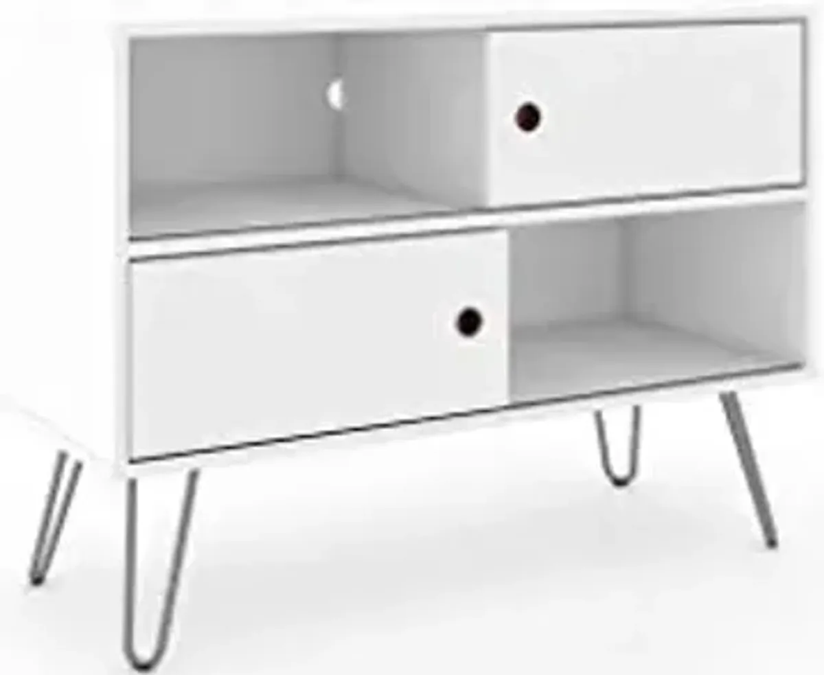 Manhattan Comfort Baxter 35" Mid Century TV Stand for Bedroom and Living Room Use, Entertainment Center with Storage, Shelves and Sliding doors, Ideal for 32 to 40 Inch Screens, White
