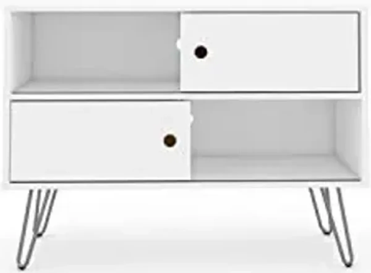 Manhattan Comfort Baxter 35" Mid Century TV Stand for Bedroom and Living Room Use, Entertainment Center with Storage, Shelves and Sliding doors, Ideal for 32 to 40 Inch Screens, White