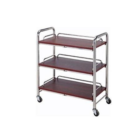 Three-tier Service Trolley, Luxurious Bar/hotel Stainless Steel + Solid Wood Roller Trolley, Mobile Wine Cart