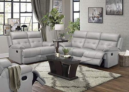 Homelegance 84" Manual Double Reclining Sofa, Silver Gray
