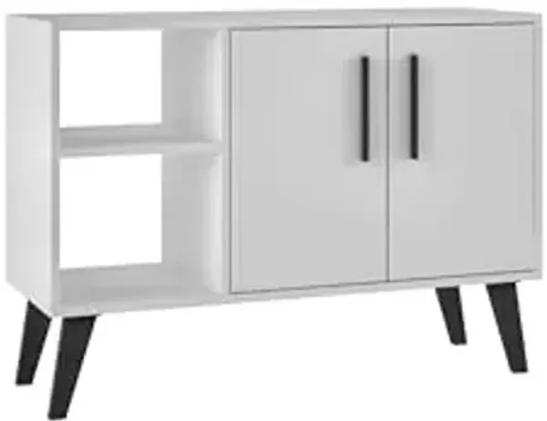 Manhattan Comfort Amsterdam Mid Century Modern Sideboard with 2 Open Cubby Spaces & 2 Concealed Shelves, Versatile and Functional Buffet Cabinet, Media Console for 32'' TV, Matte White