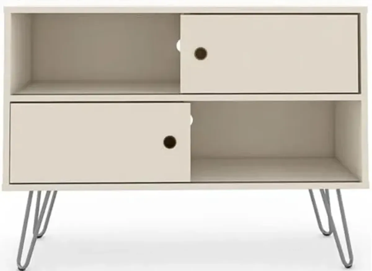 Manhattan Comfort Baxter 35" Mid Century TV Stand for Bedroom and Living Room Use, Entertainment Center with Storage, Shelves and Sliding doors, Ideal for 32 to 40 Inch Screens, Off White