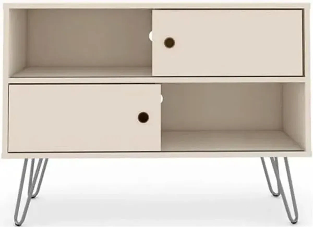 Manhattan Comfort Baxter 35" Mid Century TV Stand for Bedroom and Living Room Use, Entertainment Center with Storage, Shelves and Sliding doors, Ideal for 32 to 40 Inch Screens, Off White