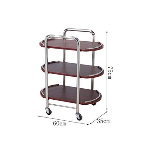 Three-tier Service Trolley, Luxurious Bar/hotel Stainless Steel + Solid Wood Roller Trolley, Mobile Wine Cart