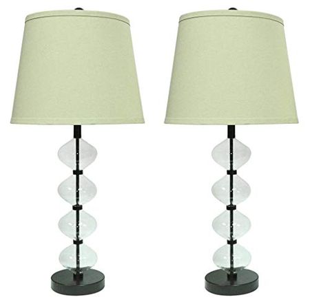 Urbanest Set of 2 Beautor Table Lamps, Oil-Rubbed Bronze and Glass with Natural Linen Shades, 26-inch Tall