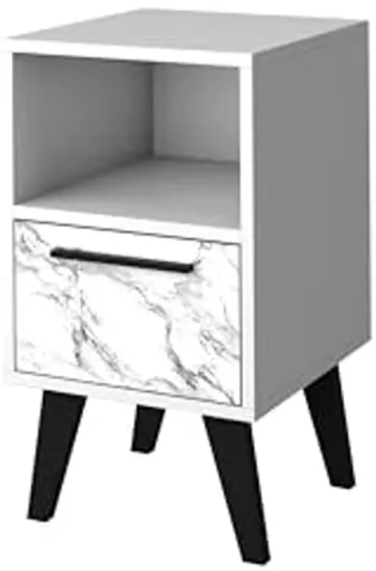 Manhattan Comfort Amsterdam Ultra Modern 1 Drawer Bedroom Nightstand, White Marble