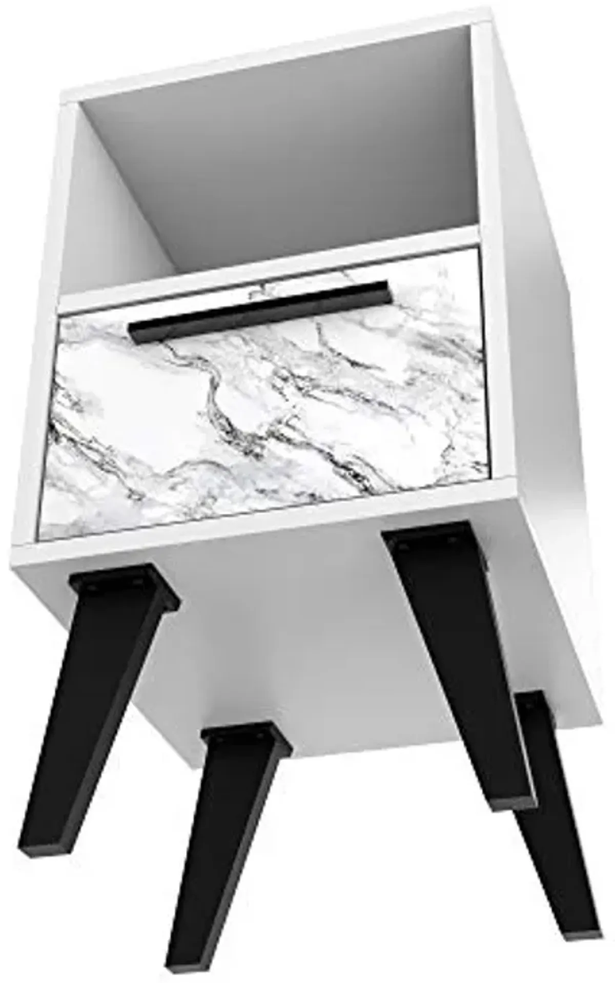 Manhattan Comfort Amsterdam Ultra Modern 1 Drawer Bedroom Nightstand, White Marble