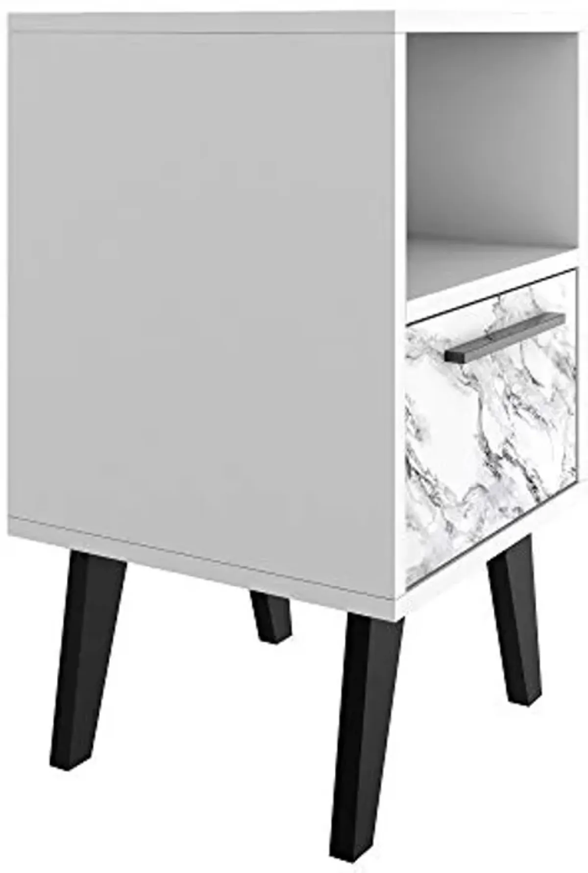 Manhattan Comfort Amsterdam Ultra Modern 1 Drawer Bedroom Nightstand, White Marble