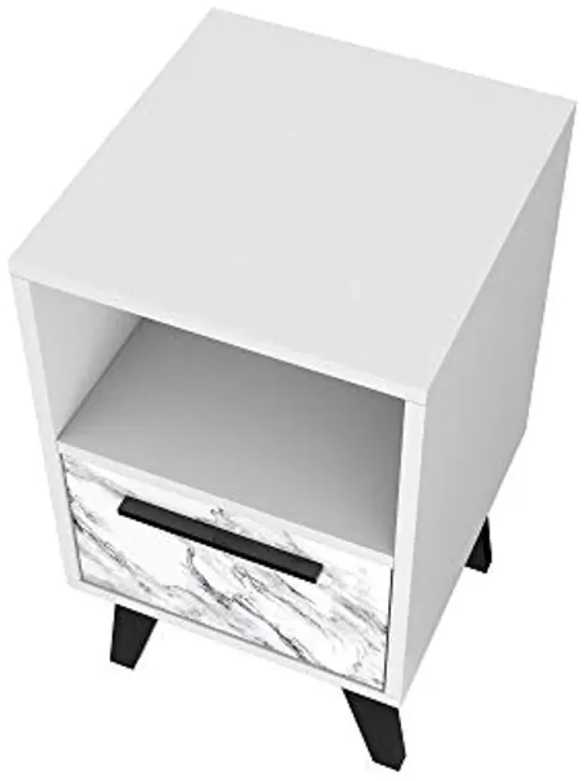 Manhattan Comfort Amsterdam Ultra Modern 1 Drawer Bedroom Nightstand, White Marble