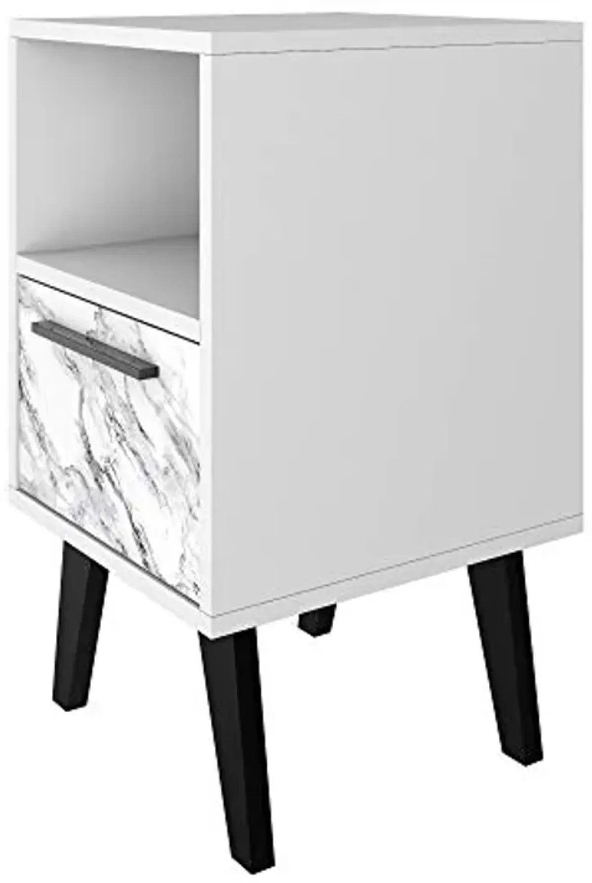 Manhattan Comfort Amsterdam Ultra Modern 1 Drawer Bedroom Nightstand, White Marble