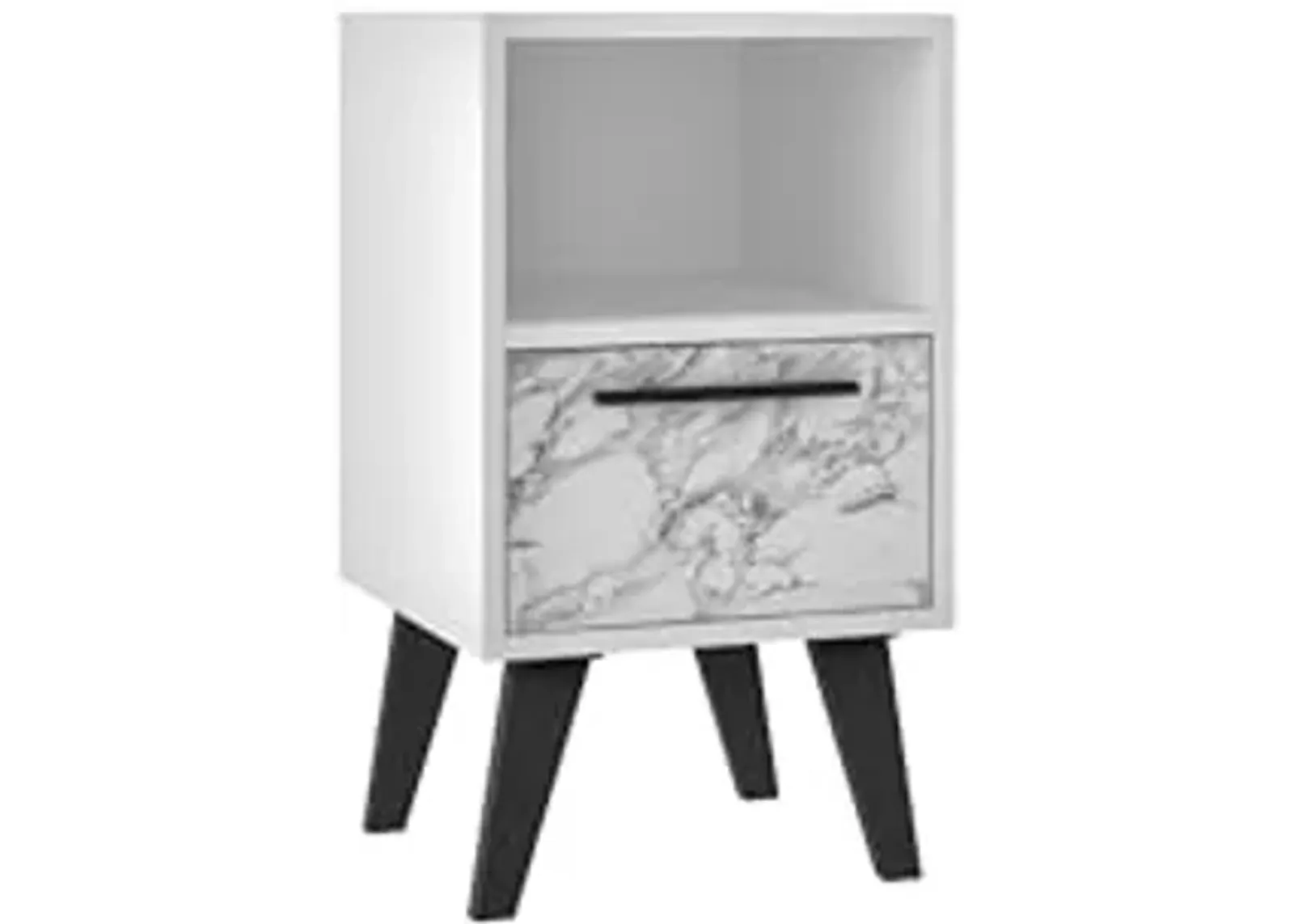 Manhattan Comfort Amsterdam Ultra Modern 1 Drawer Bedroom Nightstand, White Marble