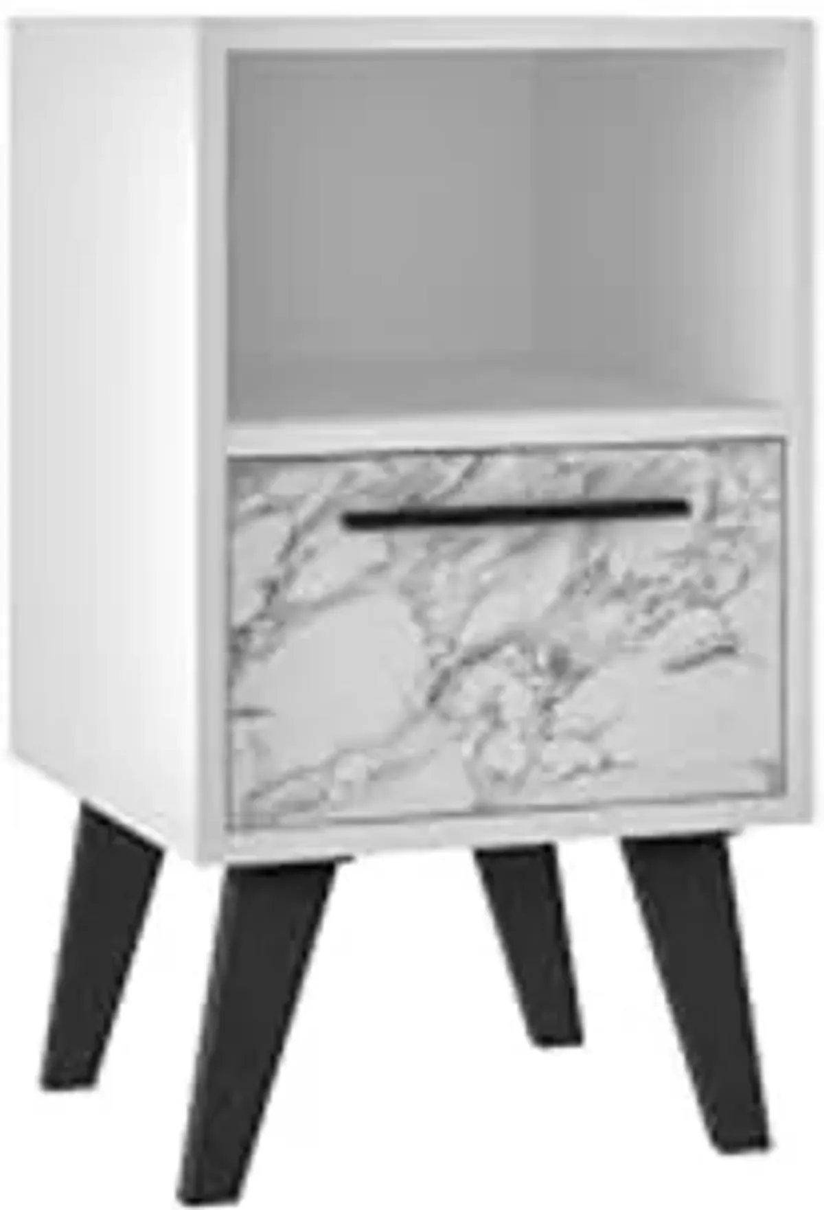 Manhattan Comfort Amsterdam Ultra Modern 1 Drawer Bedroom Nightstand, White Marble