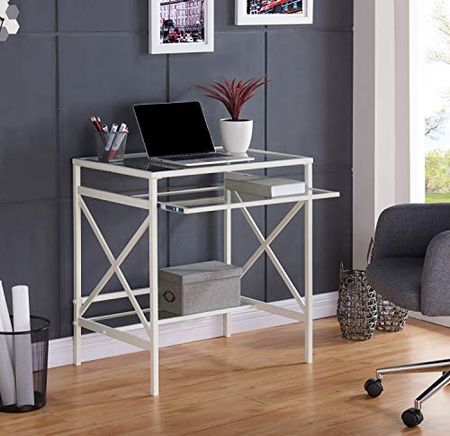 Southern Enterprises Elvan Metal & Glass Small-Space Desk, White