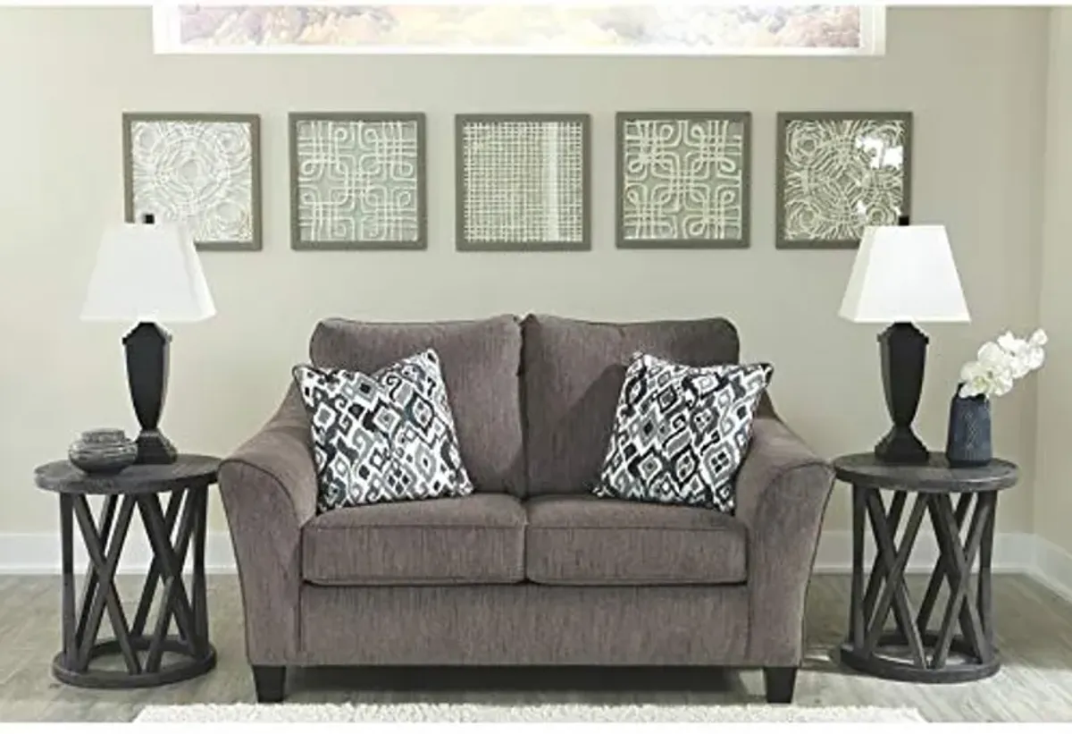 Signature Design by Ashley Nemoli Contemporary Chenille Loveseat with 2 Accent Pillows, Gray