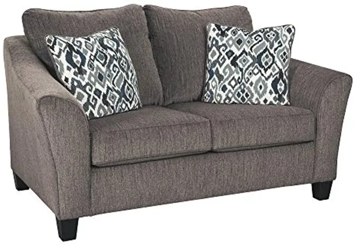 Signature Design by Ashley Nemoli Contemporary Chenille Loveseat with 2 Accent Pillows, Gray