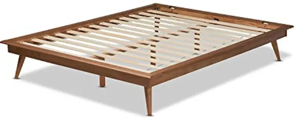 Baxton Studio Karine Mid-Century Modern Walnut Brown Finished Wood King Size Platform Bed Frame