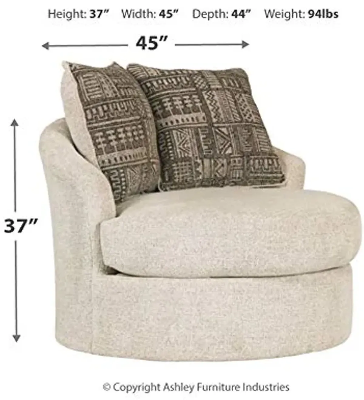 Signature Design by Ashley Soletren Contemporary Chenille 360-Degree Swivel Accent Chair, Off-White