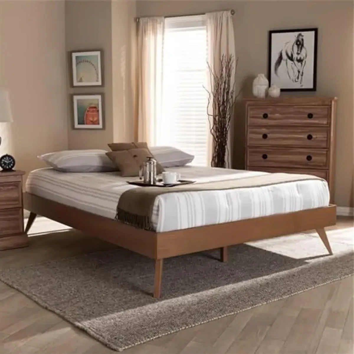 Baxton Studio Lissette Mid-Century Modern Walnut Brown Finished Wood Full Size Platform Bed Frame