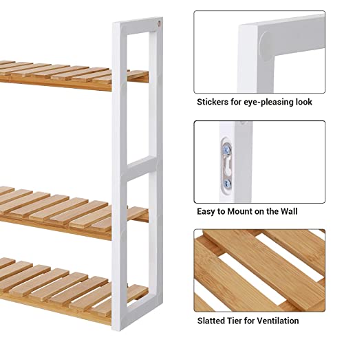 SONGMICS Bamboo Bathroom Shelf, 3Tier Adjustable Plants Rack, Wall