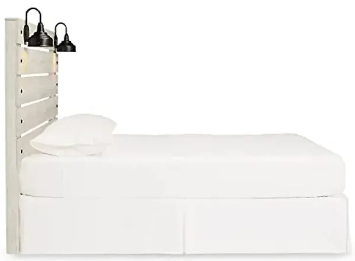 Signature Design by Ashley Cambeck Farmhouse Panel Headboard ONLY with USB Charging Stations, King, Whitewash