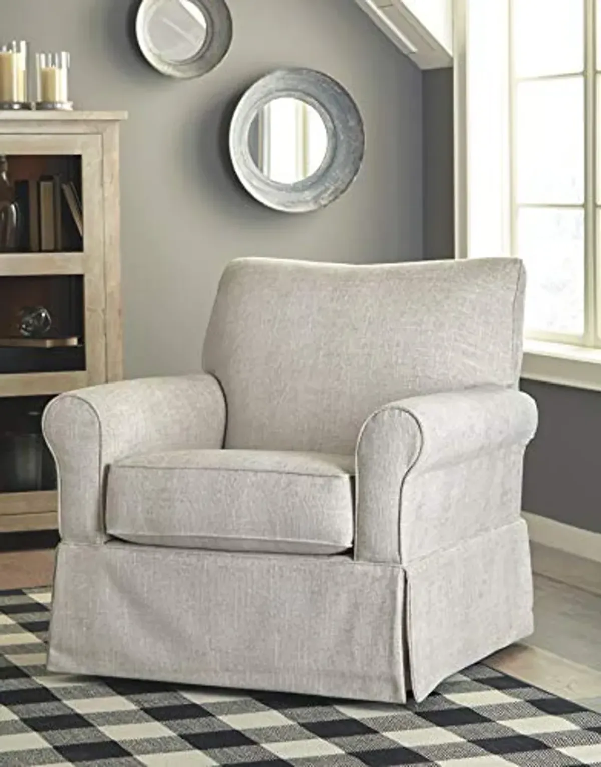 Signature Design by Ashley Searcy Upholstered Swivel Glider Accent Chair, Gray