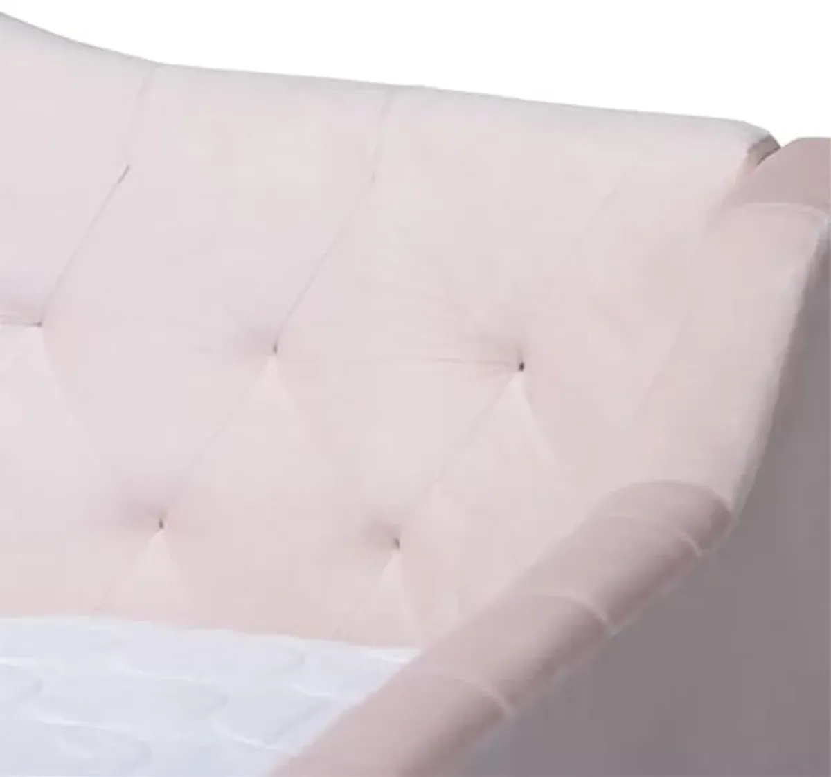 Baxton Studio Perry Modern and Contemporary Light Pink Velvet Fabric Upholstered and Button Tufted Full Size Daybed with Trundle