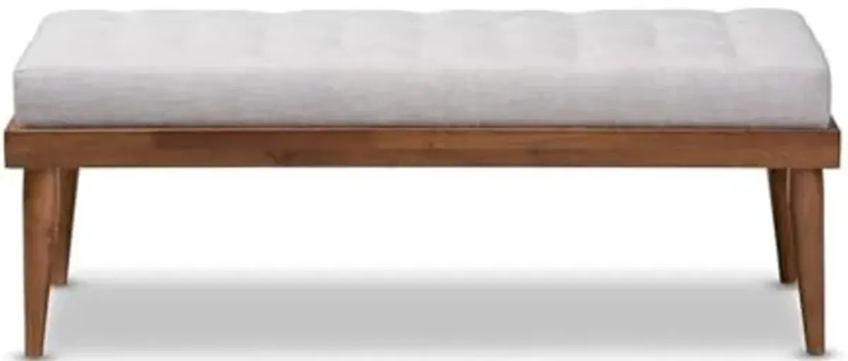 Baxton Studio Linus Mid-Century Upholstered Tufted Wood Bench in Light Gray