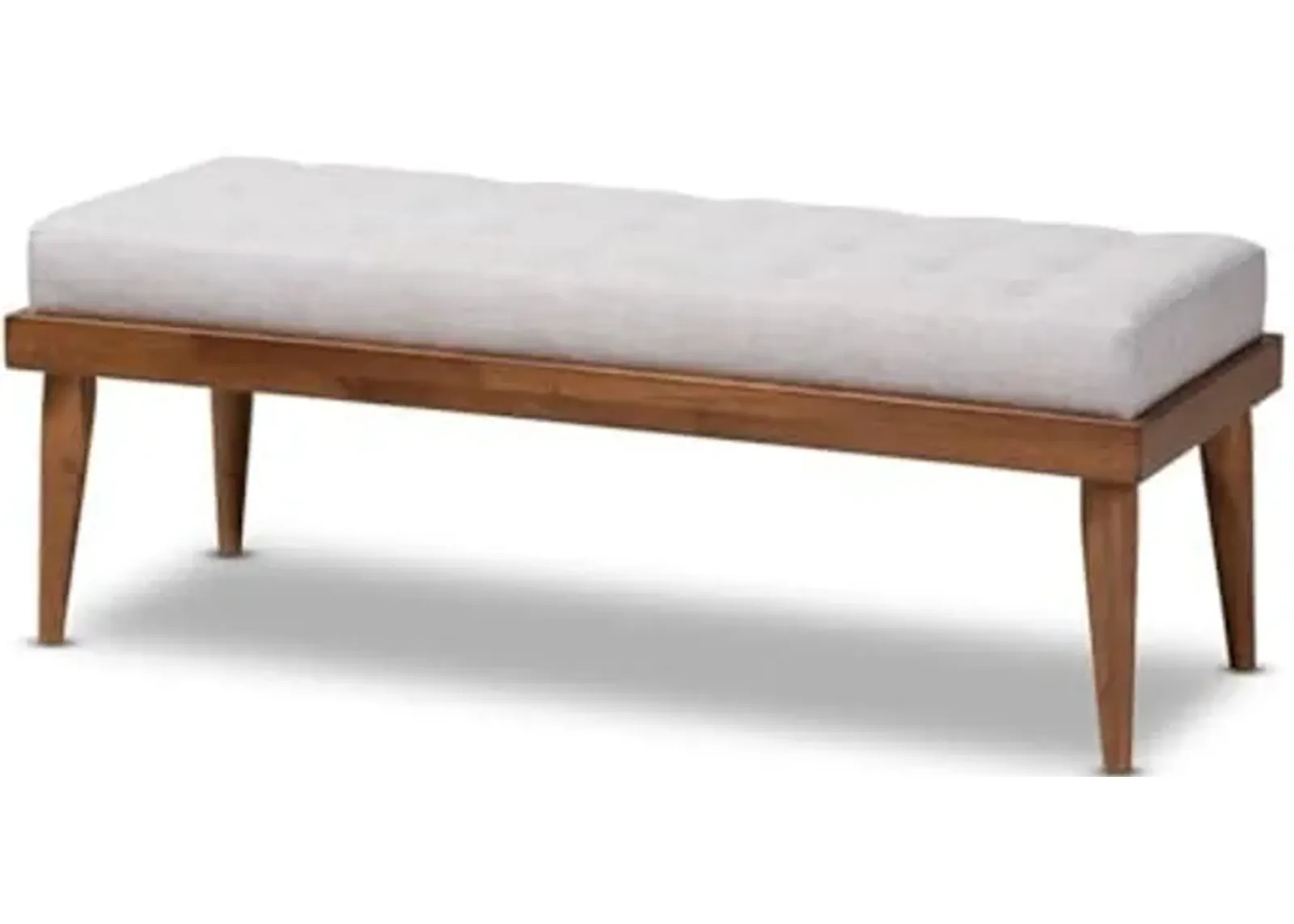 Baxton Studio Linus Mid-Century Upholstered Tufted Wood Bench in Light Gray