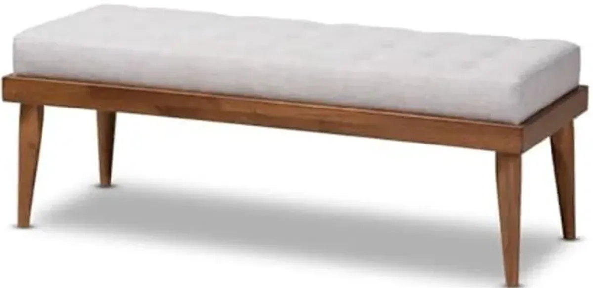 Baxton Studio Linus Mid-Century Upholstered Tufted Wood Bench in Light Gray