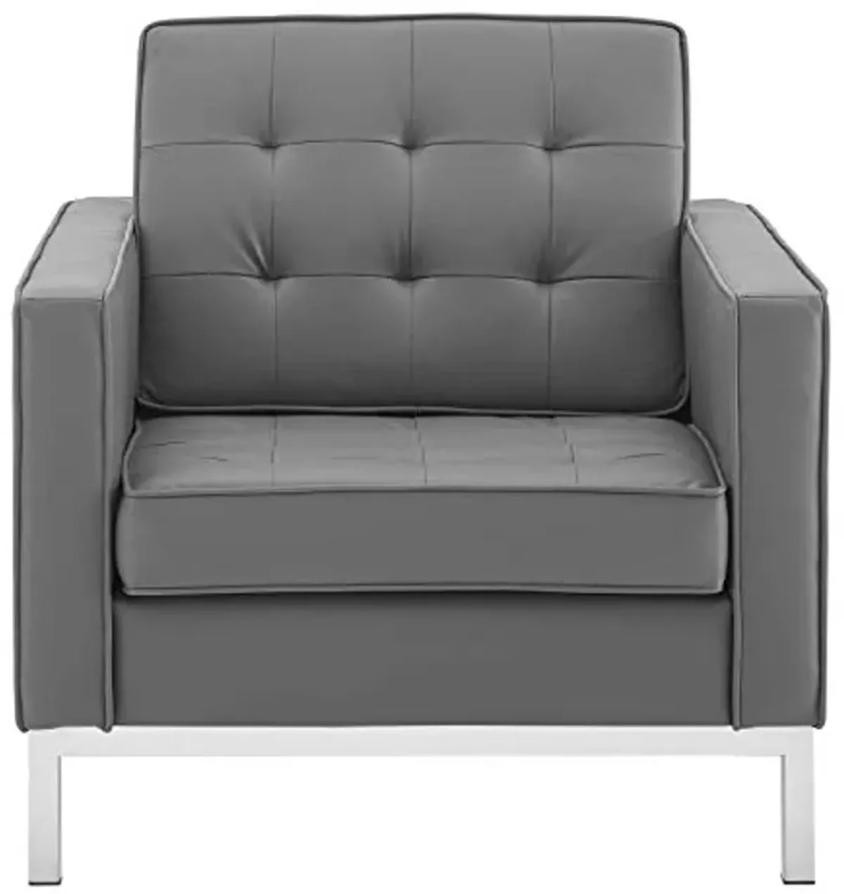 Modway Loft Tufted Button Faux Leather Upholstered Accent Armchair in Silver Gray