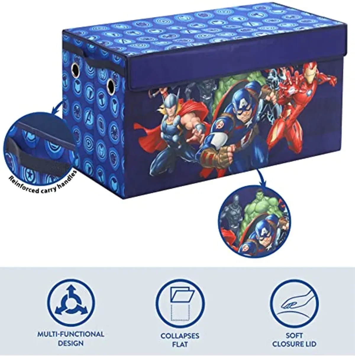 Idea Nuova Avengers Collapsible Children’s Toy Storage Trunk, Durable with Lid