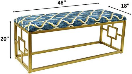 Urbanest 20-inch Tall Lauren Upholstered Metal Bench, Gold with Lustrous Lattice