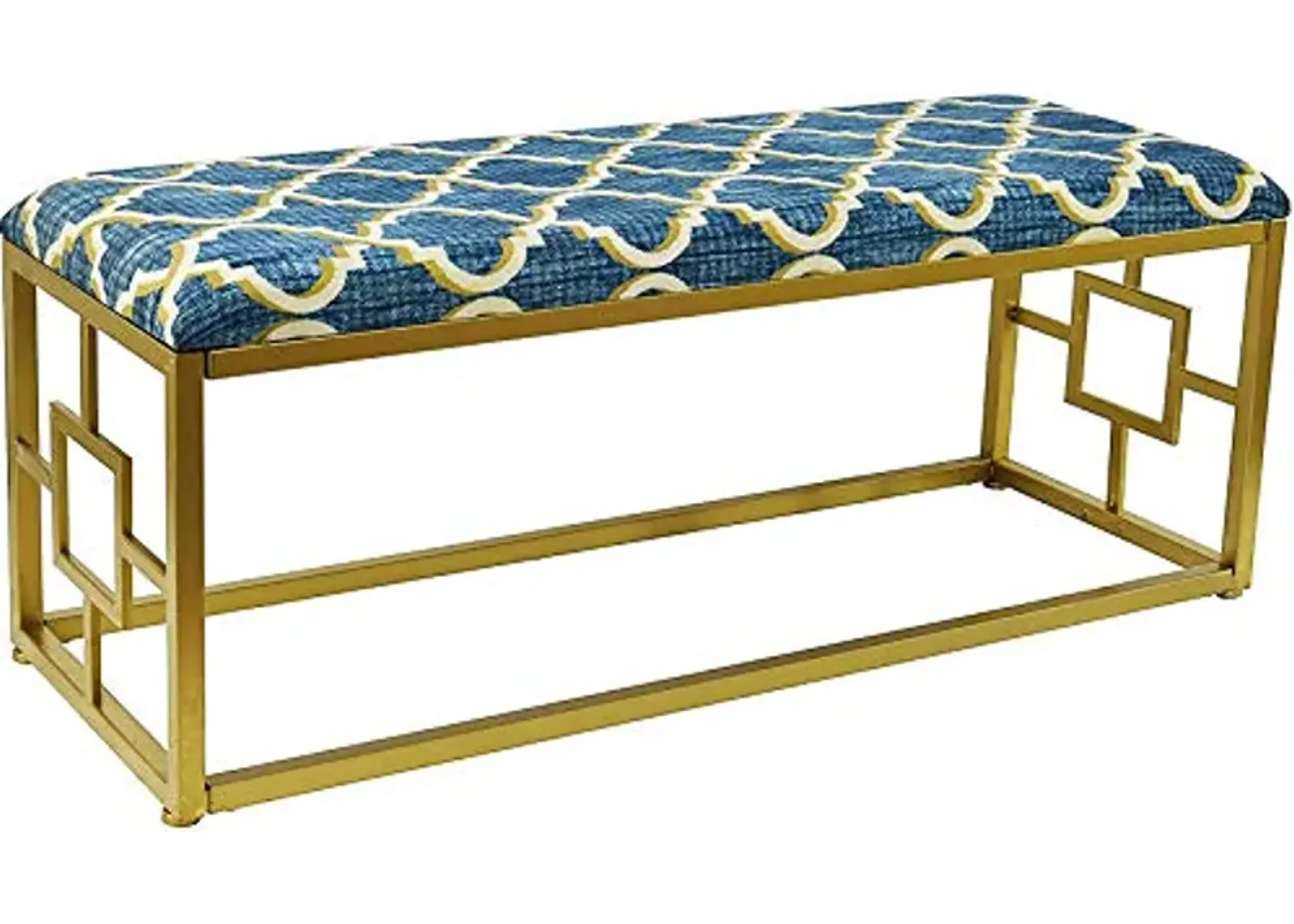 Urbanest 20-inch Tall Lauren Upholstered Metal Bench, Gold with Lustrous Lattice