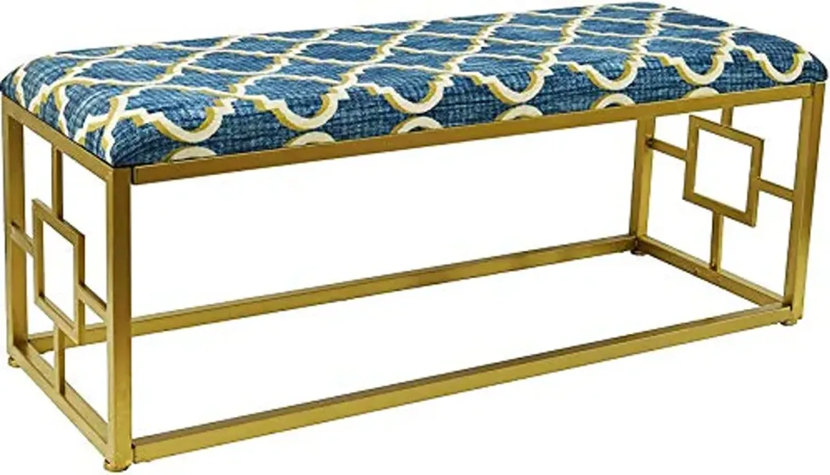 Urbanest 20-inch Tall Lauren Upholstered Metal Bench, Gold with Lustrous Lattice