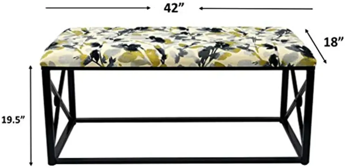 Urbanest 19 1/2-inch Tall Vanderbilt Upholstered Metal Bench, Black with Leaf Storm