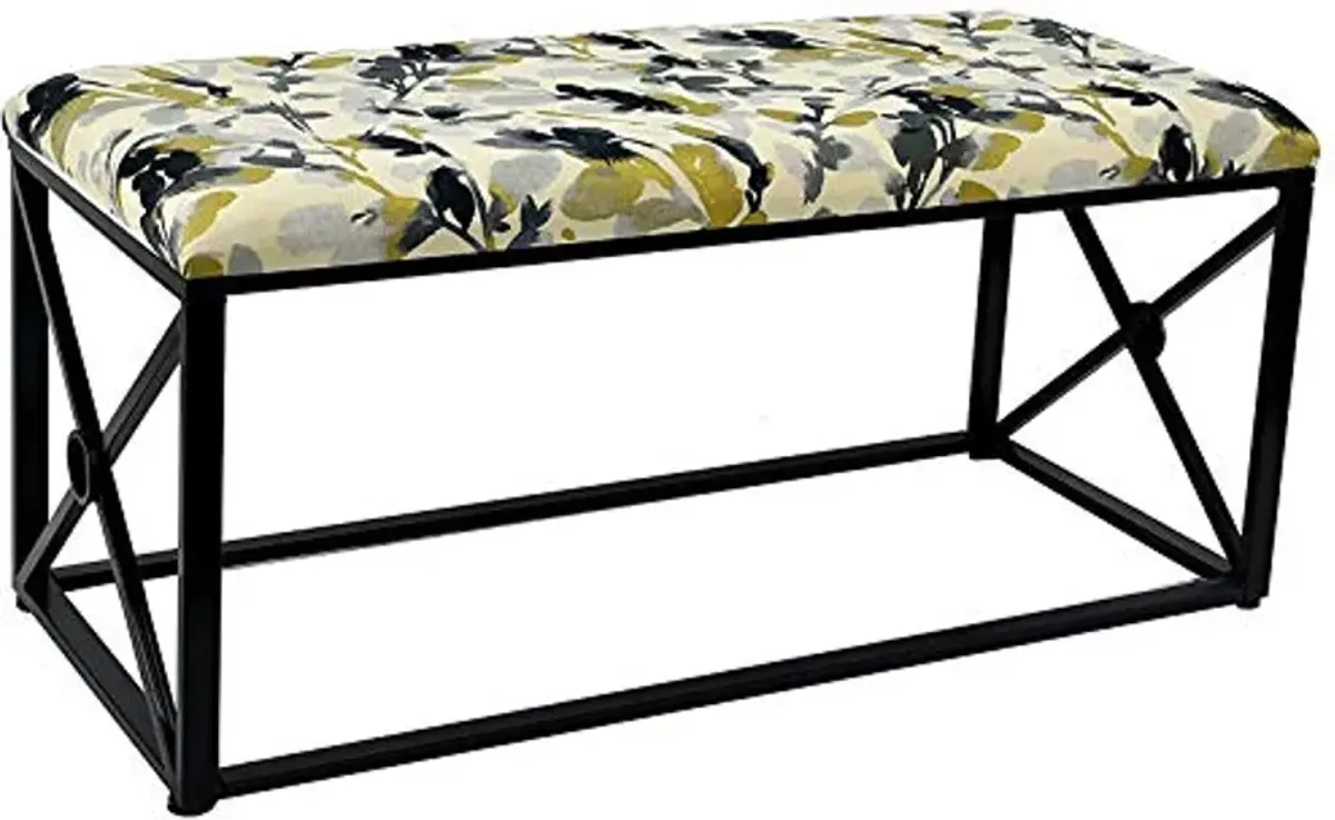 Urbanest 19 1/2-inch Tall Vanderbilt Upholstered Metal Bench, Black with Leaf Storm