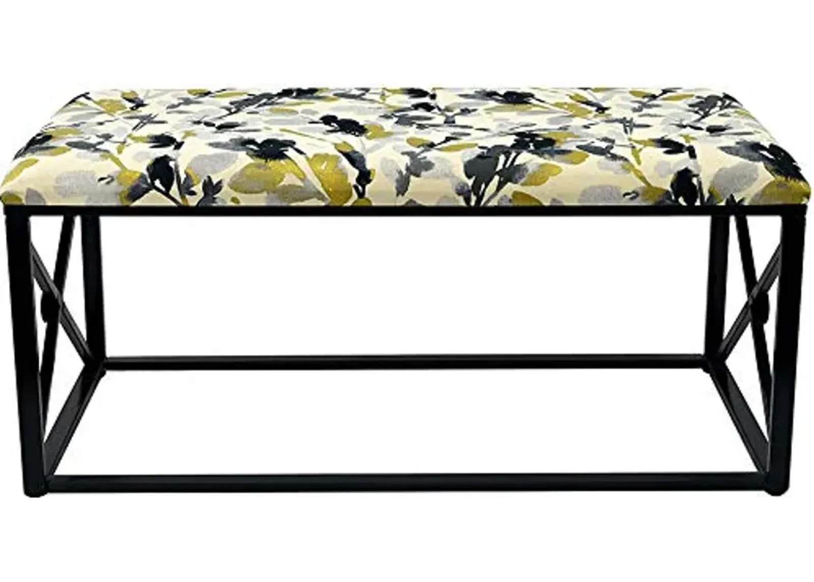 Urbanest 19 1/2-inch Tall Vanderbilt Upholstered Metal Bench, Black with Leaf Storm