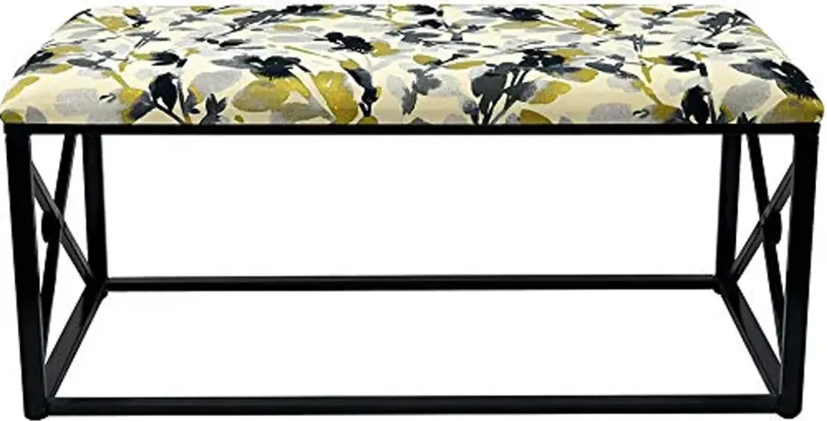 Urbanest 19 1/2-inch Tall Vanderbilt Upholstered Metal Bench, Black with Leaf Storm