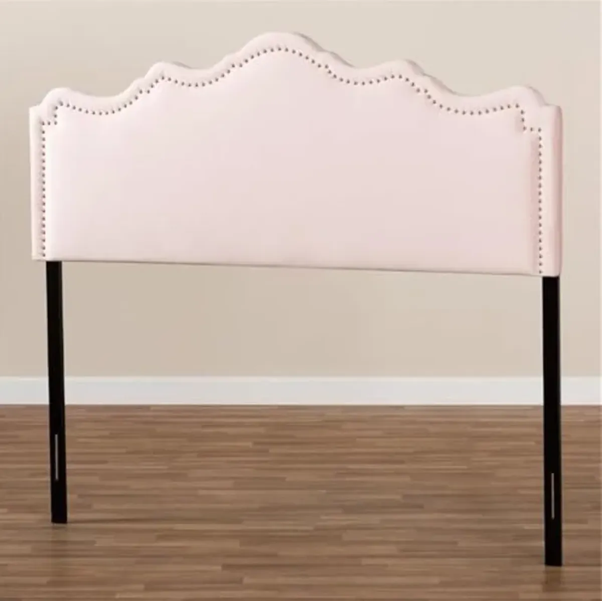 Baxton Studio Nadeen Modern and Contemporary Light Pink Velvet Fabric Upholstered Full Size Headboard