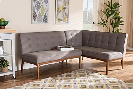 Baxton Studio Arvid Modern 2-Piece Wood Dining Corner Sofa Bench in Gray Finish