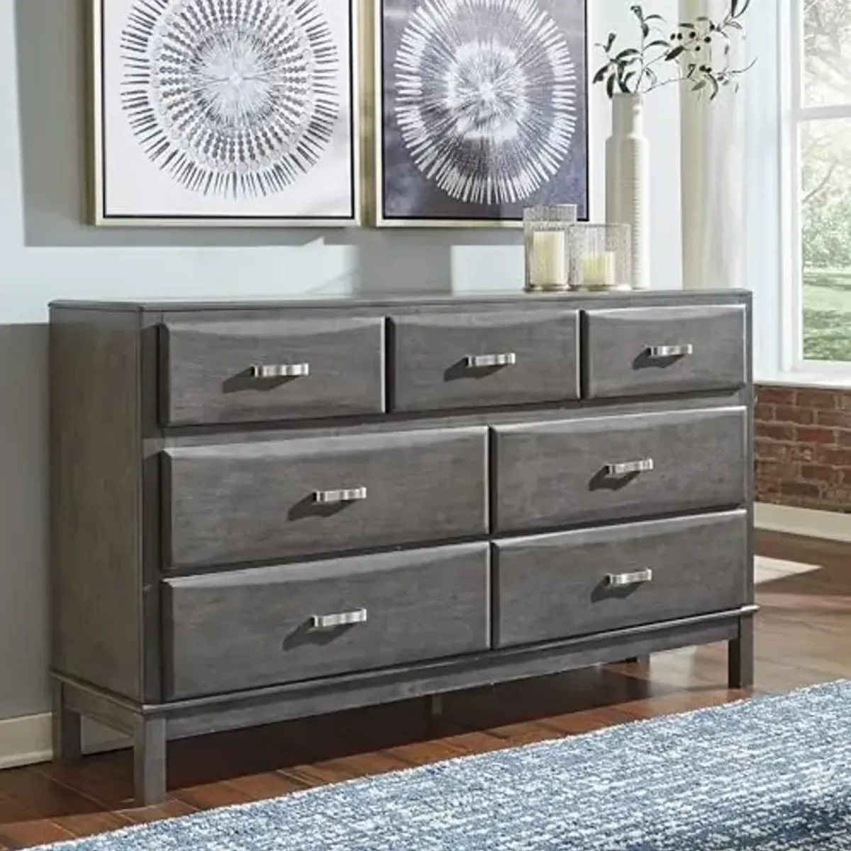 Signature Design by Ashley Caitbrook Contemporary 7 Drawer Dresser with Dovetail Construction, Weathered Gray
