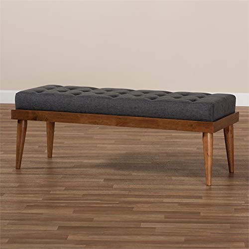 Baxton Studio Linus Mid-Century Upholstered Tufted Wood Bench in Dark Gray