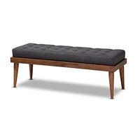 Baxton Studio Linus Mid-Century Upholstered Tufted Wood Bench in Dark Gray