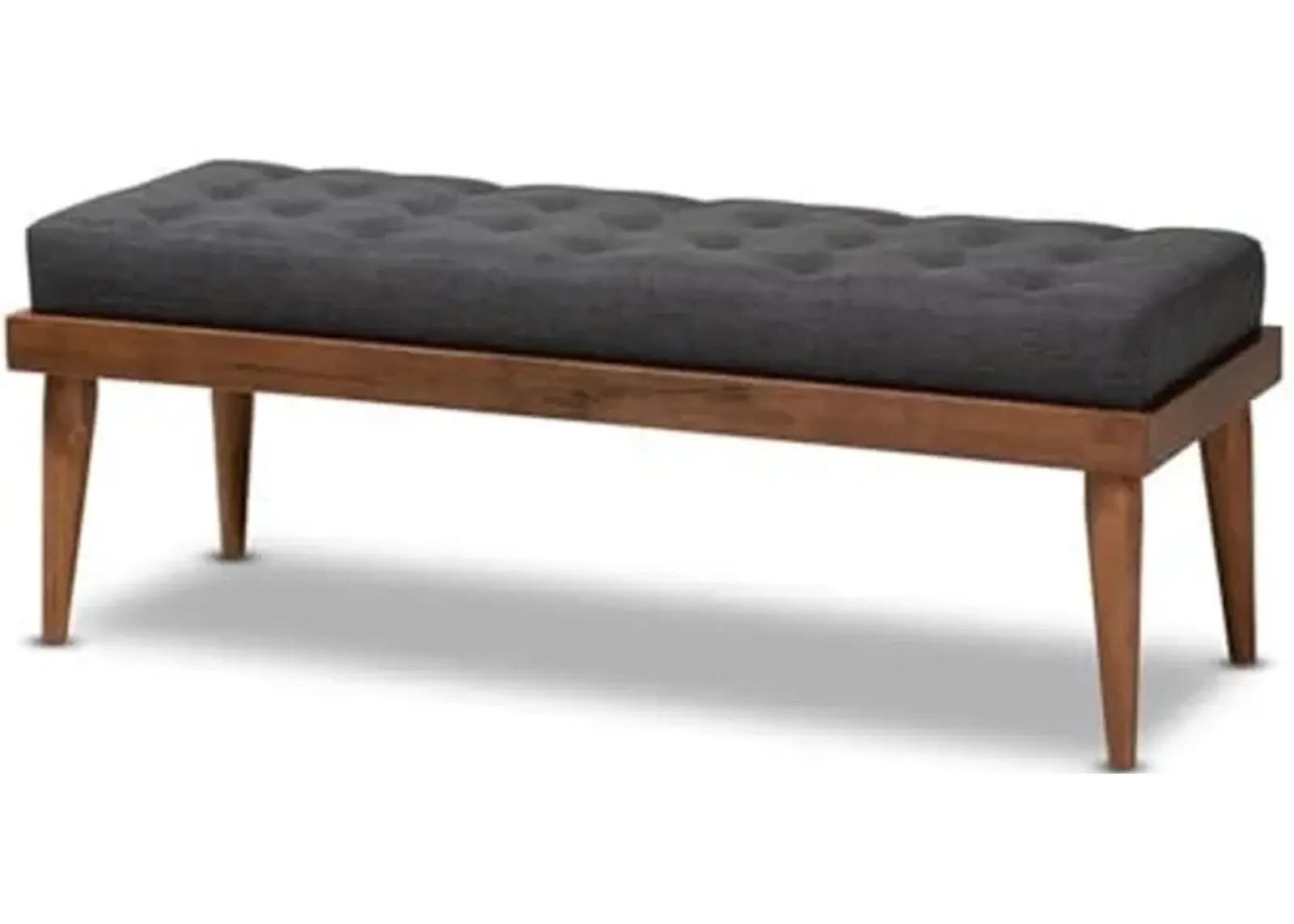 Baxton Studio Linus Mid-Century Upholstered Tufted Wood Bench in Dark Gray