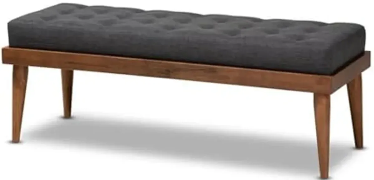 Baxton Studio Linus Mid-Century Upholstered Tufted Wood Bench in Dark Gray