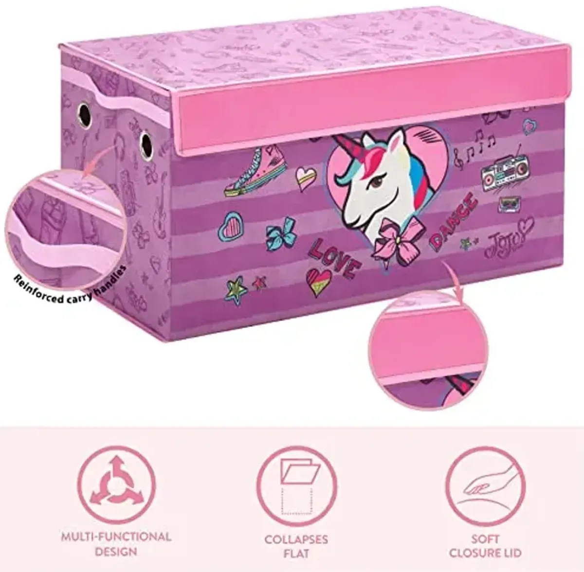 Idea Nuova JoJo Siwa Collapsible Pink Bow,Love,Dance Storage Trunk for Kids, Durable and Spacious with Lid