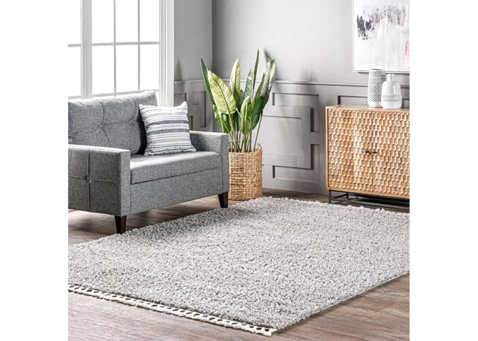 nuLOOM Neva Modern Tasseled Shag Area Rug, 4x6, Grey