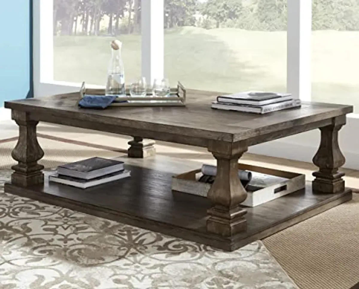 Signature Design by Ashley Johnelle Farmhouse Coffee Table with Weathered Gray Finish, Gray